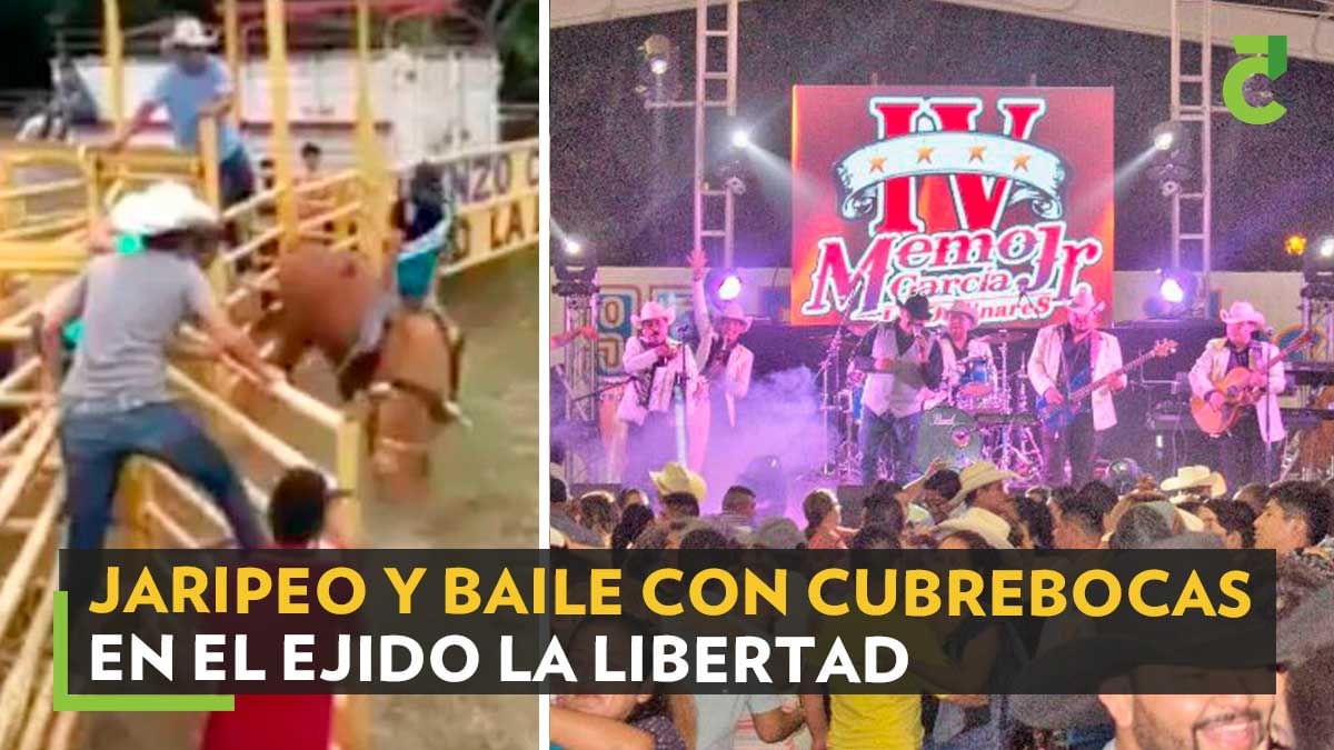 Jaripeo y baile con cubrebocas en el ejido La Libertad