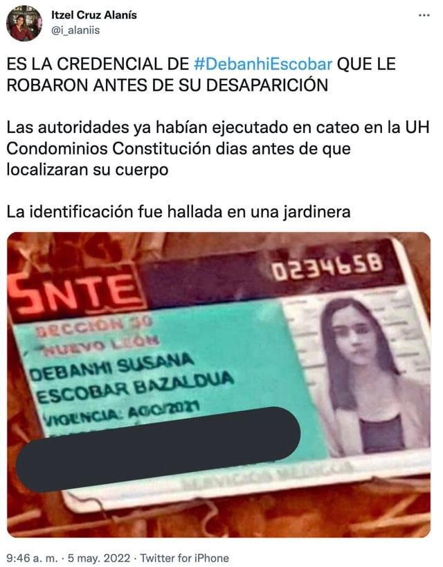 Credencial de Debanhi le fue robada antes de desaparecer