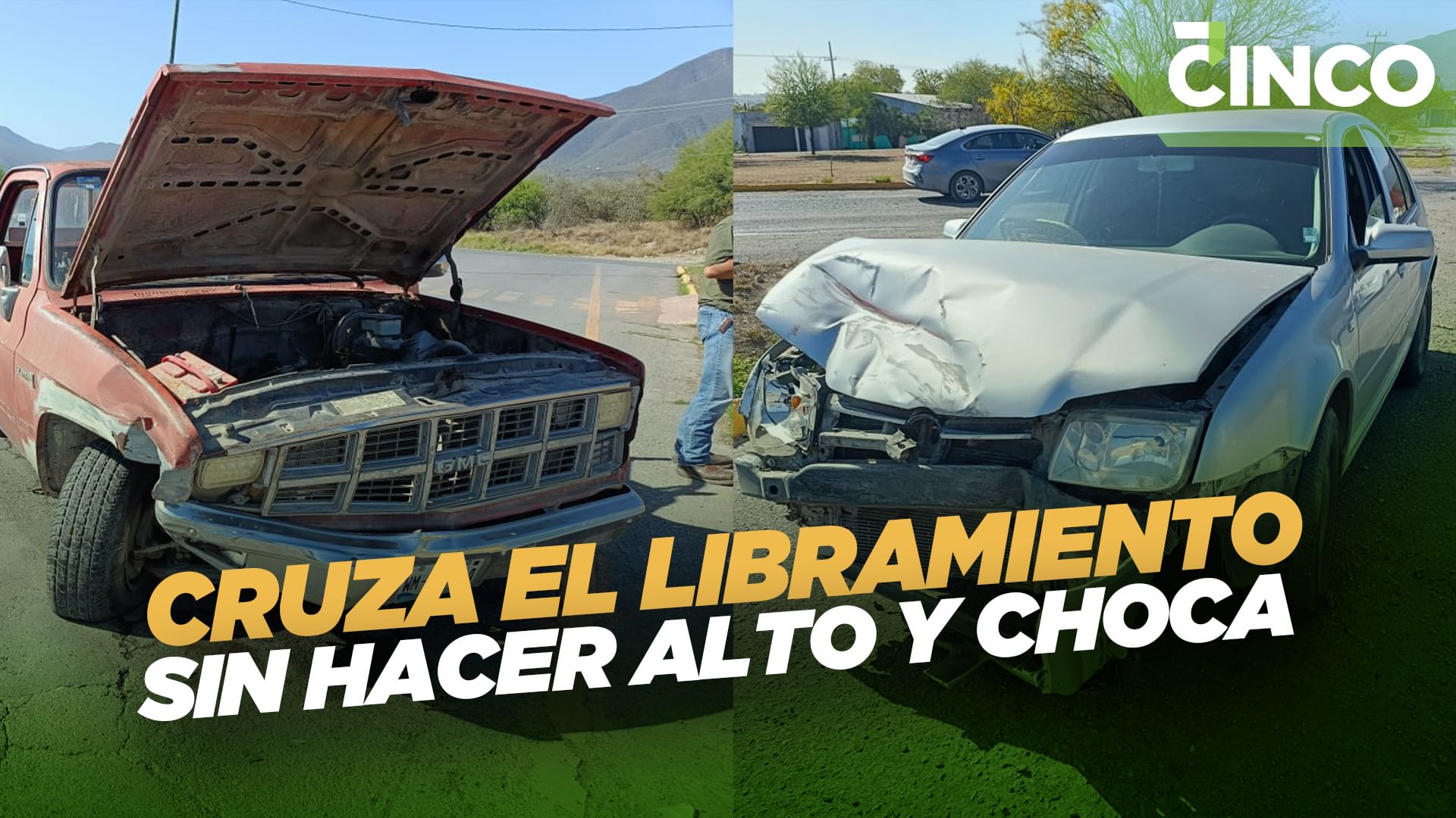 Cruza el libramiento sin hacer alto y choca